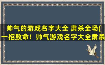 帅气的游戏名字大全 肃杀全场(一招致命！帅气游戏名字大全肃杀全场！)